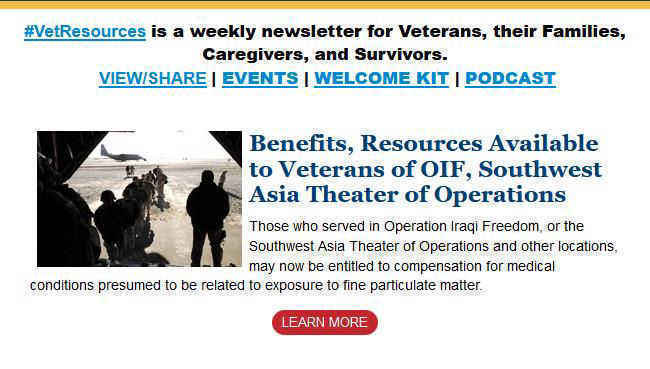 Benefits, resources available to Veterans of OIF, Southwest Asia Theater of Operations