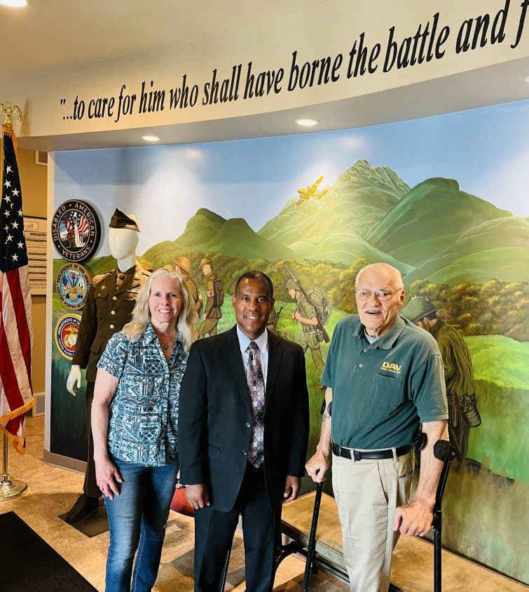 Deirdre and Richard with James Bond Secretary Wisconsin Department of Veterans Affairs